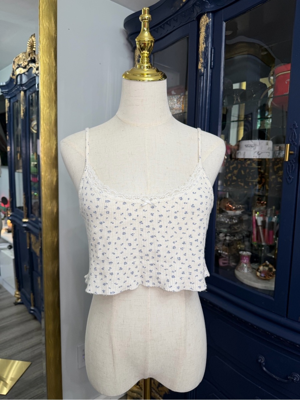 Brandy Melville Skylar Floral Waffle Knit Tank Top